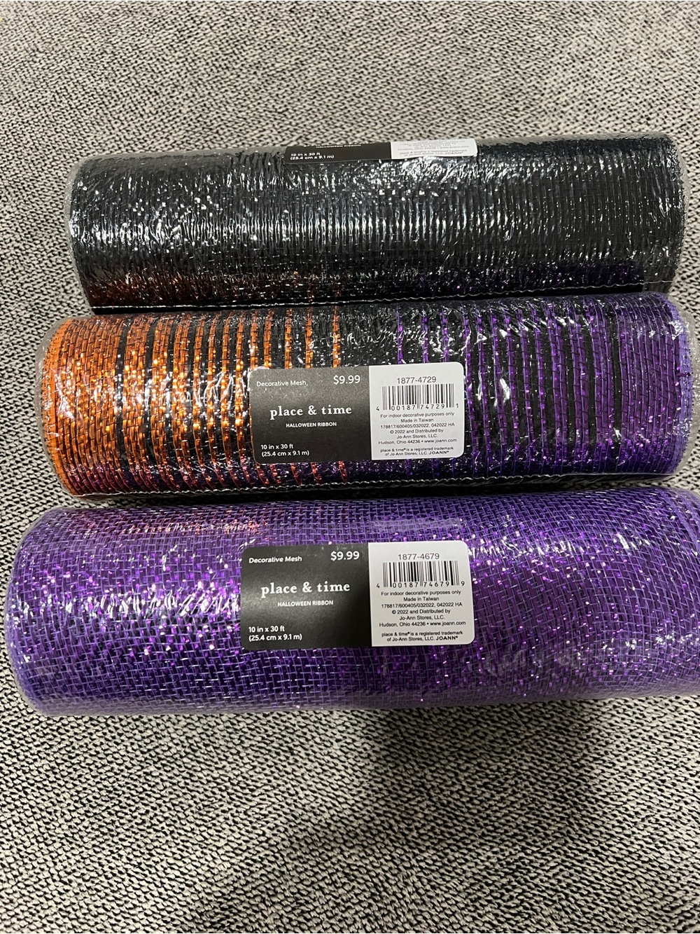 Place & Time Decorative Mesh Rolls - Black, Orange/Black, Purple